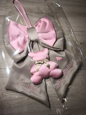 FIOCCO NASCITA BIMBA CON NOME PERSONALIZZATO - ORSETTO ROSA TORTORA - Immagine 1 di 2