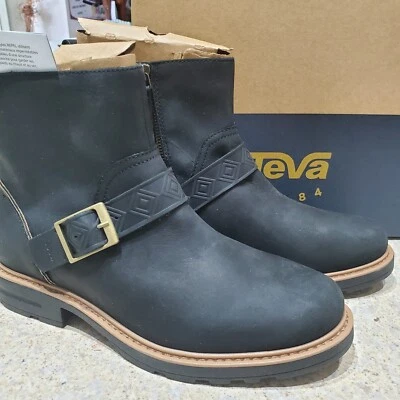 НОВЫЙ ЖЕНЩИН 9,5 ЧЕРНЫЙ TEVA ROWENA ПРЯЖКА КОЖИ ВОДОСТОЙКИЕ БОТИНКИ 1141354 - Изображение 1 из 4