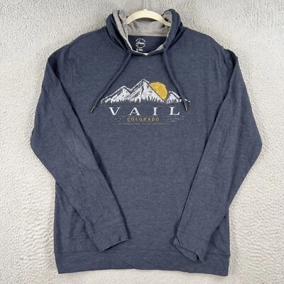 Vail Colorado Hooded Tee MENS LARGE Blue Hoodie Long Sleeve Cotton/Polyester - Image 1 of 4