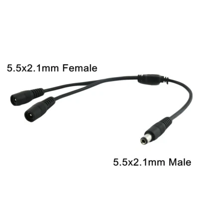 DC Power 1 Male Plug To 2 Female Jack Cable Splitter 5.5x 2.1mm Adapter For CCTV - Image 1 of 4