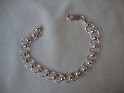 VINTAGE 1980s RETRO GEO BEAD LINKED RINGS 7" STERLING SILVER STAMP 925 BRACELET - Image 1 of 4