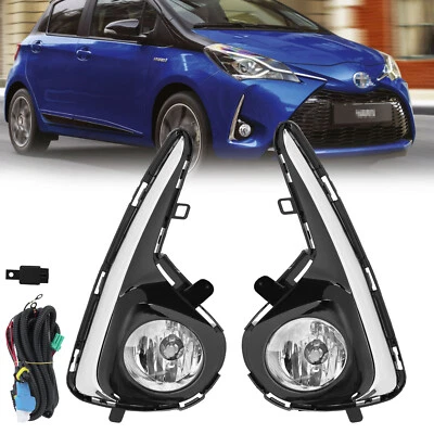 For Toyota Yaris Hatchback 2018 2019 2020 Fog Lights Pair Lamps w/Chrome Bezel - Image 1 of 4