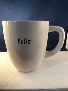 Rae Dunn Artisan Collection HELLO Mug White W/ Blue - Green Inside - Picture 1 of 8