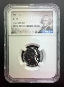 1957 Jefferson Proof Nickel NGC PF68. Mirror Shine *Free Shipping* - Picture 1 of 4