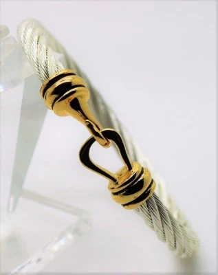 AB088 Simply Unique design style Silver Cable Texture two tone fashion Bracelet - Image 1 of 3