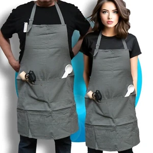 Schürze Grillschürze Kochschürze verstellbarem Nackenriemen BBQ grau blau - Bild 1 von 5
