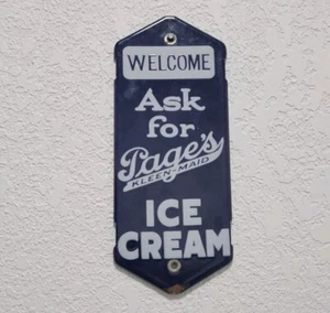 Pages Kleen Maid Ice Cream Porcelain Door Push Small Porcelain Sign - Picture 1 of 11