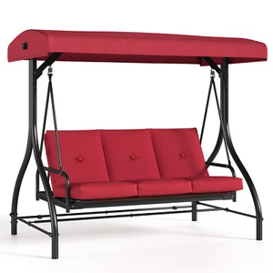 Deluxe Porch Swing 3-Seat Patio Chair Outdoor Hanging Swing W/ Adjustable Canopy - Picture 1 of 9
