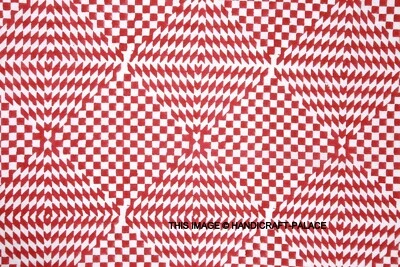 25 yard Indian Fabric Red Checks Print 100% Cotton Fabric Yard Hand Block Print - Image 1 of 3