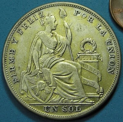 Peru 1 Sol Silver Coin 1925 nice collectible grade, Free S/H after 1st item - Изображение 1 из 4