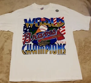 (Nuova & Inutilizzata) Camicia ufficiale 1995 ATLANTA BRAVES WORLD SERIES UOMO L Baseball - Foto 1 di 5