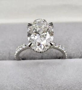 3.00 Ct Oval-Cut Moissanite Solitaire Engagement Ring 14k White Gold Plated - Picture 1 of 3