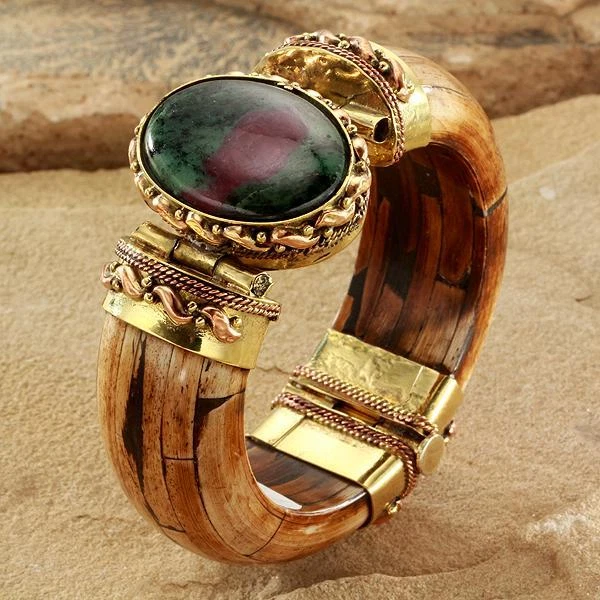 Nuevo Brazalete Brazalete Tara Mesa Rubí Zoisita y Hueso Foto 1 de 1