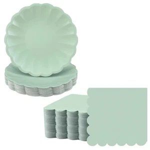 100 Pcs Scalloped Paper Plates and Napkins Set Include 50 Pcs 9.5 Inch Large ... - Bild 1 von 6