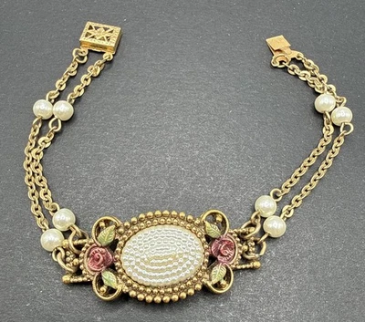 "Pulsera 1928 imitación perlas rosas 7"" C31" Foto 1 de 4