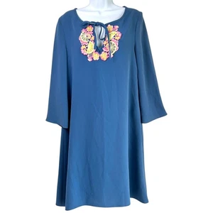 Boutique Moschino Damen Zitrone Blumen Etuikleid blau Größe 10 skurril Spaß - Bild 1 von 8