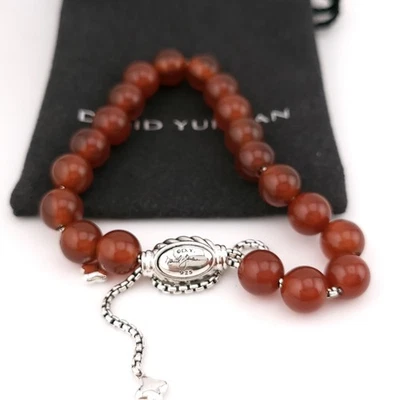 Brazalete David Yurman Plata de Ley 8mm Cornalina Espiritual Cuentas Tirador Foto 1 de 4