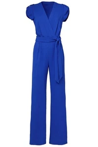 DIANE VON FURSTENBERG Jumpsuit US6 UK8/10 Blue V-Neck Belted Waist Sash Tie - Picture 1 of 4