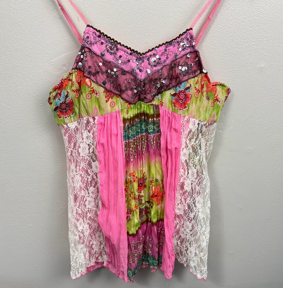 Babydoll No Boundaries para mujer Y2K Cami M Mixto Media Encaje Boho Gitano Hada Fluido Foto 1 de 4