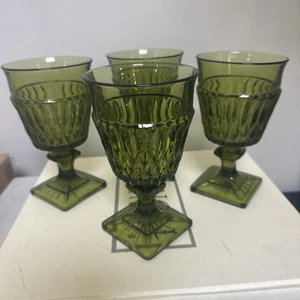 (4) Vintage Indiana Glas "Mt Vernon" Avocado Grün Weinkelche/Gläser - Bild 1 von 4