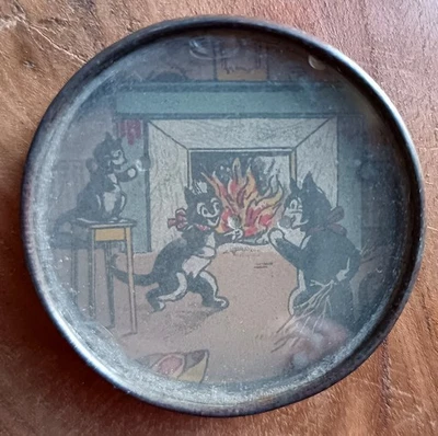 Jouet ancien: jeu d'adresse à billes 3 chats dansant près de la cheminée  C91 - Photo 1/2