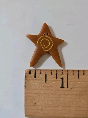 JABC Large FOLK ART GOLD STAR Polymer Clay Button for Cross Stitch - Image 1 of 2