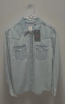 Levis Western Denim Pearl Snap (NEW) Long Sleeve Blue Mens Shirt Large NWT - Image 1 of 4