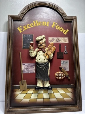 Vtg Italian Chef. Kitchen Wall Decor Excellent Food ￼27” X 17” - Image 1 of 2