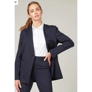 Neu mit Etikett Spanx der perfekte kragenlose Oversize-Blazer marineblau/grau Nadelstreifen 2X adrett - Bild 1 von 10
