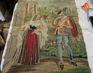 Antiker europäischer englischer handgefertigter Wandteppich viktorianisches Paar 24"x28" - Bild 1 von 10