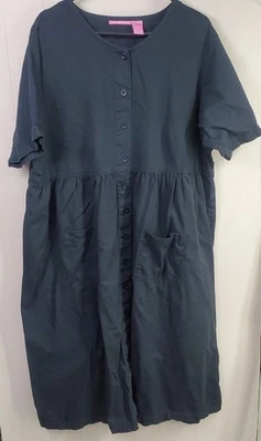 Woman Within Button Up Dress 2XL Black Cotton Oversized Pockets Midi Lagenlook - Image 1 of 4