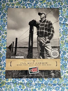 Vintage 1998 Red Man Tobacco Print Ad Farmer Field Barbed Wire Fence - Picture 1 of 7