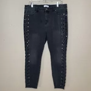 Lane Bryant High Rise Ultimate Stretch Skinny Jeans Black Frayed Hem Plus Sz 16 - Picture 1 of 11
