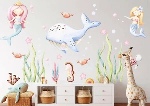 Baby Mermaid Whale Turtle Sea Horse Removable Wall Decal Sticker Decor Girl Gift - Bild 1 von 7