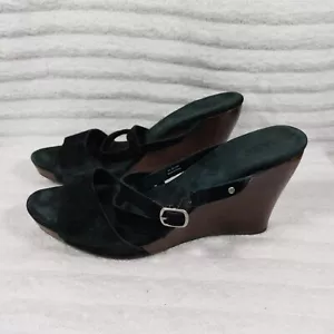 Ugg Sandals Size 9.5 Jullita II Black Suede 3191 Wedge Women Summer Shoes - Picture 1 of 9