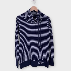 Amelia Island Florida Nautical Blue Stripe Cowl Neck Sweater Artisans Small NWT - Picture 1 of 12