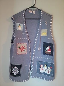 Vintage HOLIDAY EDITIONS Christmas Knitted Red Vest XL Snowman Mittens Ice Skate - Picture 1 of 7