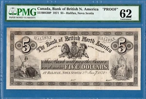 Canada, Bank of British North America,  5 Dollars, Proof, 1871, UNC-PMG62 - Picture 1 of 2