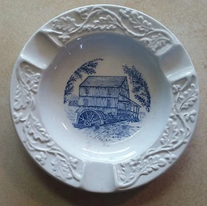 Vintage Old Sturbridge Village Grist Mill Burleigh Studios England Ashtray Blue - Picture 1 of 3