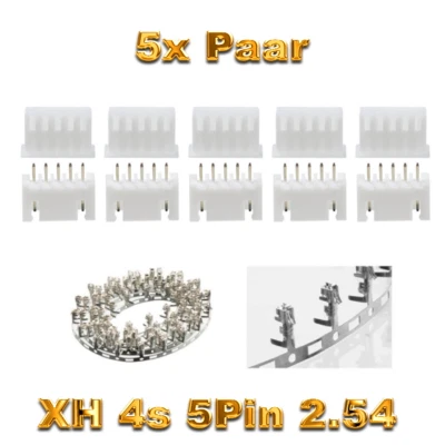 ✅ 5 Paar 4S 5Pin JST-XH Balancer XH Stecker Crimp Set Male Female Lipo Akku RC ✅ - Bild 1 von 4