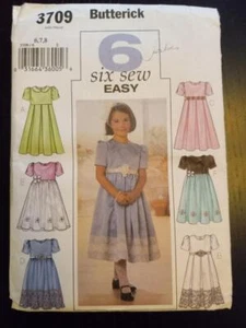 Butterick 3709 Child's 6 Sew Easy Party Dresses Patterns Size 6-7-8 - Imagen 1 de 2