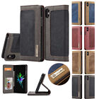 For Samsung S7 S10+ Note 10 Jean Canvas Leather Flip Wallet Magnetic Case Cover