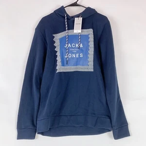 Jack & Jones Logo Core Hoody Sweatshirt Navy Blue Mens Large - Picture 1 of 9