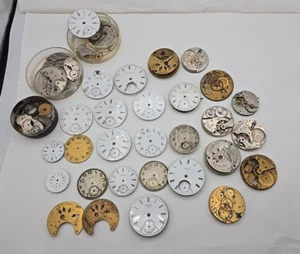 Vintage Lot/30 Waltham USA Assorted Pocket Watch Parts, Partial Movements, Dials - Picture 1 of 22