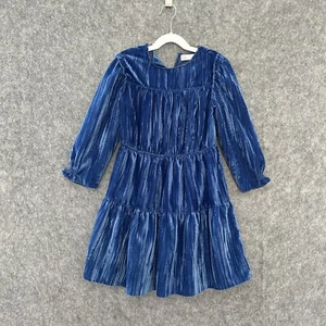 Zara Girls Dress Size 7 Blue Holiday Christmas Royal Blue Ruffle Velour - Picture 1 of 3