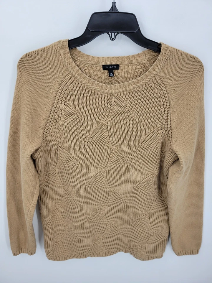 Suéter Talbots Mujer Mediano Marrón Remolino Acanalado Algodón Neutro Pullover Preppy Foto 1 de 4