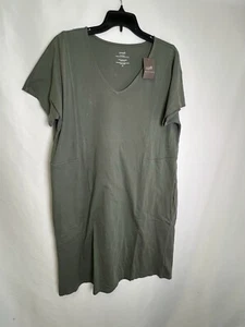 PUREJILL J.Jill SS v-neck shirt dress 100% cotton olive NWT sz L Tall - Picture 1 of 3