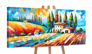Acrylgemälde handgemalt 'Blühende Felder' Moderne Wanddeko Landschaft 115x50cm - Bild 1 von 10