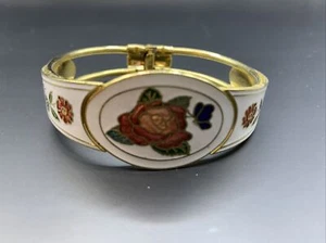 Cloisonne White Bracelet With Flowers And Butterflies - Picture 1 of 4