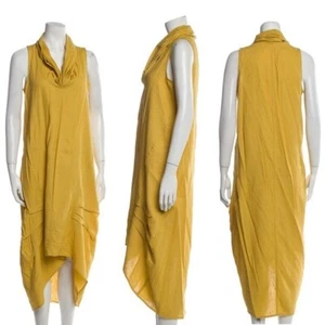 Cynthia Rowley Yellow Linen Blend Long Asymmetrical Tent Dress Lagenlook Baggy S - Picture 1 of 15